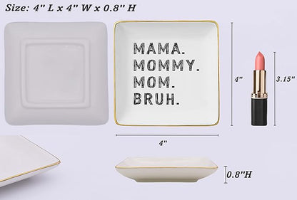 NZY Mother's Day,Birthday,Thanksgiving,New Year,Christmas Gifts for Mother,Funny Mom Gift from Daughter Son,Best Friend Mother-Ceramic Jewelry Tray Trinket Holder Ring Dish-Mama Mommy Mom Bruh