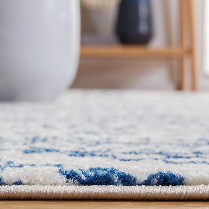 SAFAVIEH Tulum Collection Area Rug - 6'7" Round, Ivory & Navy, Moroccan Boho Tribal Design, Non-Shedding & Easy to Clean, Ideal for Living Room, Bedroom, Dining Space (TUL272D)