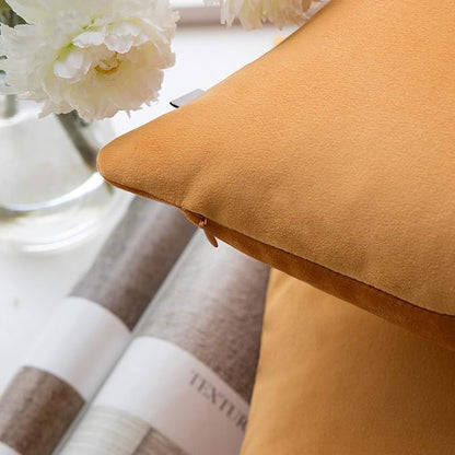 Phantoscope Pack of 2 Velvet Decorative Throw Decorative Pillow Cover Soft Solid Square Cushion Case for Couch Orange 18 x 18 inches 45 x 45 cm