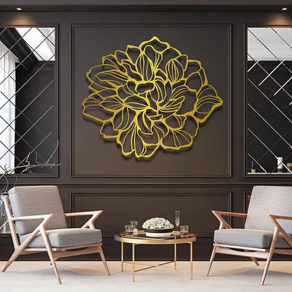 Metal Flowers Wall Decor, Metal Flower Wall Art, Minimalist Flower Line Wall Decor, Wall Art for Living Room, Bathroom, Bedroom, Housewarming Gift, Gift for Her (53"W x 46"H / 135 x 116 cm, black)