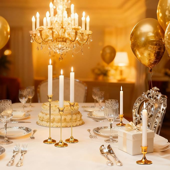 Candlestick Holders Taper Candle Holders, Gold Vintage Candle Stick Candle Holder for Pillar Candles Table Centerpiece, Wedding Reception, Festive Christmas Mantel Decor or Home Decor