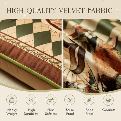 Grandmillennial Checkered Pillow Cover, Velvet Euro Sham Covers Decorative Throw Pillow Covers 18x18 for Couch Sofa Bed Living Room, Christmas & Holiday, Deer Green