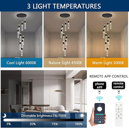 9-Lights Modern Crystal Spiral Chandelier for Staircase High Ceiling Chandeliers Bubble Pendant Lighting Hanging Light Fixture Flush Mount for Foyer Entryway