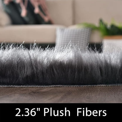 Latepis Living Room Rugs 6x9 Faux Sheepskin Fur Dark Grey Rug for Bedroom Fuzzy Fluffy Rug for Sofa Floor Entertainment Room Luxury Home Decor