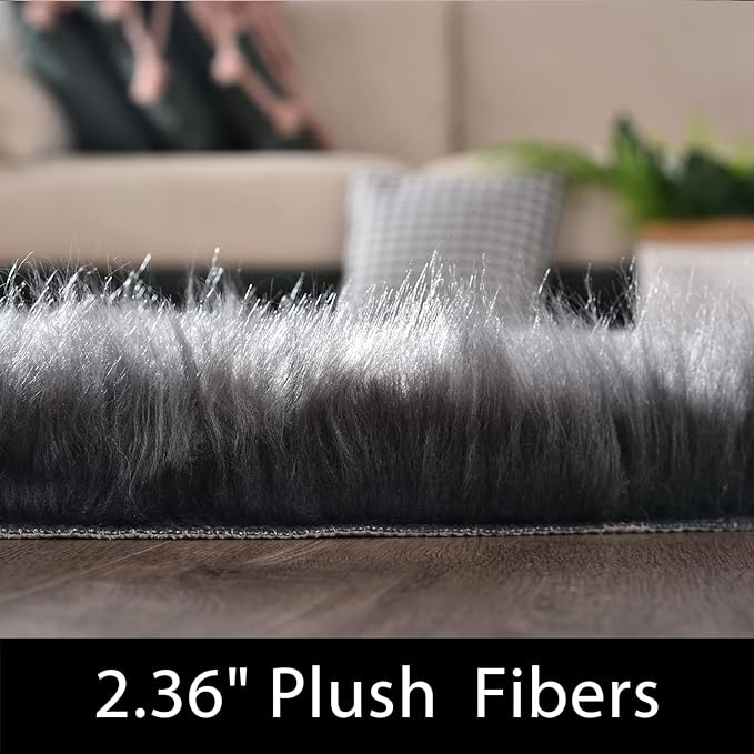 Latepis 5x8 Dark Grey Area Rug for Sofa Floor Bedroom Rugs Living Room Rugs Fluffy Fuzzy Rug for Entertainment Room Luxury Home Decor