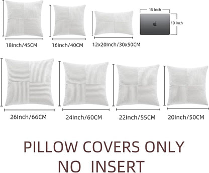 Fancy Homi 2 Packs Pure White Decorative Throw Pillow Covers 16x16 Inch for Living Room Couch Bed, Rustic Farmhouse Boho Home Decor, Soft Corss Patchwork Corduroy Textured Square Cushion Case 40x40 cm