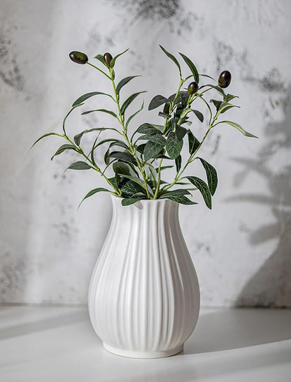 NUPTIO Ceramic Flower Vase for Bouquet: 8.07" Tall White Vases for Home Decor - Modern Decorative Table Centerpiece for Living Dining Room Kitchen Decor