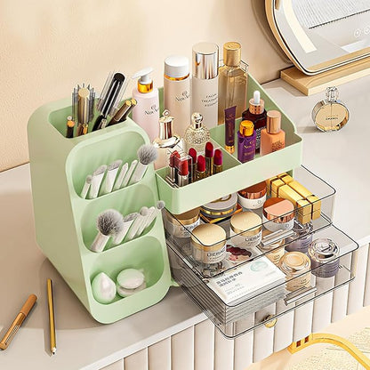 Makeup Organizer with Drawers,Large Capacity Countertop Organizer for Vanity,Bathroom and Bedroom Desk Cosmetics Organizer,Easy To Storage Skincare,Brushes,Lotions,Lipstick (Green)