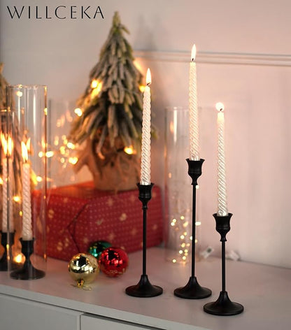 Willceka Black Candlestick Holders, Taper Candle Holders, Set of 3 Matte Black Candle Holder Set, Vintage Table Centerpiece for Wedding Christmas Holiday