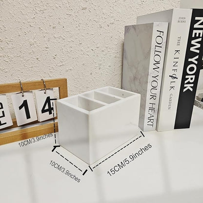 Marble Pen Holder, White Stone, Rectangular Desktop Organizer for Office Study (white 3 layer)