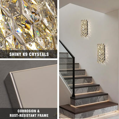 Crystal Wall Sconces,Modern Wall Light Fixtures,Chrome Wall Lamp,Luxury Crystal Wall Sconces for Living Room Bedroom Bathroom Hallway Doorway Stairway Bedside