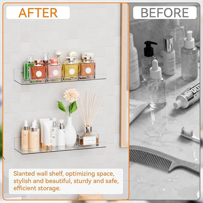 4 Pcak Clear Acrylic Shelves for Bedroom,Room,15 Inch Bathroom Wall Shelf & Organizer,Invisible Floating Shelves & Wall Storage for Collectibles Perfume Shelf,Record,Funko Pop,Lego Display,Bookshelf