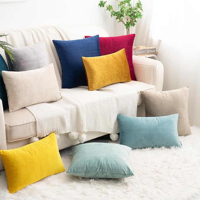 HWY 50 Dark Gold Velvet Throw Pillow Covers 18x18 Inch, Pack of 2 Soft Cozy Solid Decorative Luxury Cushion Cases for Couch Sofa Bed Living Room Bedroom