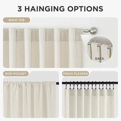 Joydeco Linen Curtains 84 Inch Length 2 Panels,Light Filtering Drapes 52 Inches Wide with Back Tab Rod Pockets (84" L x 52" W, Ivory on Linen)