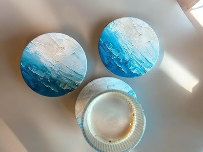 Blue Ceramic Absorbent Coasters Set of 6 with Holder, Marble Drink Coasters for Coffee Table, Water Absorbing Coaster (Waves)