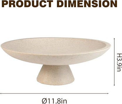 Large Modern Decorative Bowl for Home Decor Fruit Organic Catch All Key Kitchen Entryway Shelf Coffee Table With Pedestal,Artificial Stone Beige