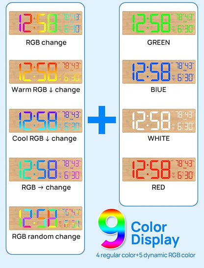 2025 Upgrade 18.5" Large Digital Wall Clock with Remote Control, Big LED Display Digital Clocks with Night Light, Alarm, Countdown, DST, Temp for Living Room, Bedroom, Office, Gift for Seniors(Bamboo)
