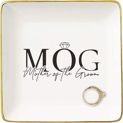 MOG,Wedding Mother of the Groom Gifts from Bride,Bridal Shower Gifts for Mother-In-Law from New Daughter,Thank You Presents for New Mom-Ceramic Jewelry Tray Trinket Holder Ring Dish