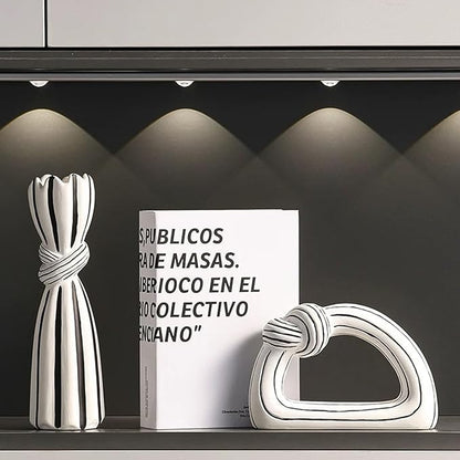 Ceramic Statues Decorative Vase Home Decor Modern Rustic Black and White Striped Knot Statues Set for Living Room, Bedroom, Office, Table Centerpiece, Shelf, Mantel, Set of 2