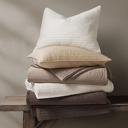EVERGRACEHOME Cotton Sateen Quilt Set King Size, Pre-Washed Cotton Channel Stitch Coverlet Bedspread, 3 Pieces Lightweight Soft Bedding Sets for All Season, with 2 Pillow Shams, Mocha Brown