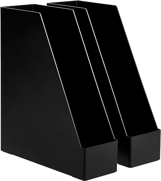Amazon Basics Plastic Desk Organizer - Vertical Magazine and File Holder, Black, 2-Pack