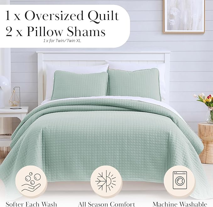 Southshore Fine Living, Inc. Quilts, Queen Size with 2 Pillow Shams, Full Bedding Set, Stain & Pet Hair Resistant Bedding, Quilt Coverlet Bedspreads Queen Size/Full Bedspread with 2 Pillow Shams, Sky Blue