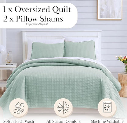 Southshore Fine Living, Inc. Twin Quilt Bedding Set, Soft Microfiber Coverlet Bedspread, Stain and Pet Hair Resistant Bedding, XL/Twin Blue Quilt Comforter Set with 1 Pillow Sham, Sky Blue