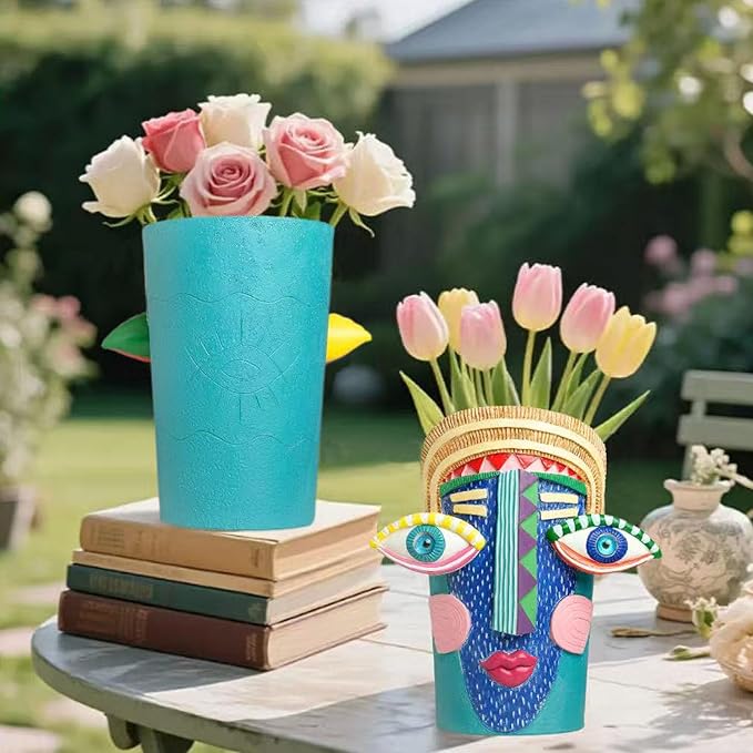 Picasso Abstract Face Planter Pots Colorful Funky Flower Pots Unique Head Planter with Drainage Handcrafted Resin Vases for Indoor ＆ Outdoor Plants Home Decor