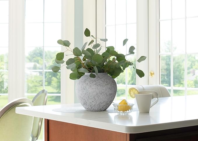 Rustic White Ceramic Vase Flower Vase with Hand-Glazed, Big Textured Round Vase for Centerpieces, Kitchen, Living Room, Bedroom Decor Gifts