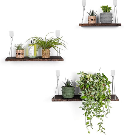 MITIME Floating Shelves Set of 3 Rustic Solid Wood Floating Shelf Wall Storage Shelves for Living Room, Bedroom, Bathroom, Kitchen Laundry, Office.no Drill Shelf.(Retro Color L+M+S)