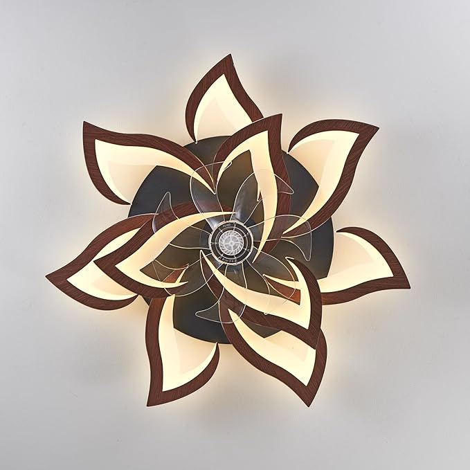 HuixuTe 32" Modern Wood Geometric Ceiling Fan with Lights Remote Control, LED Low Profile Ceiling Fan with Light for Living Room