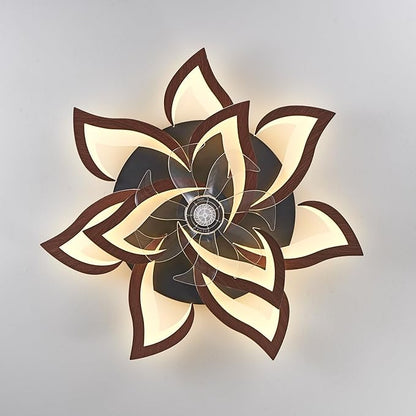 HuixuTe 32" Modern Wood Geometric Ceiling Fan with Lights Remote Control, LED Low Profile Ceiling Fan with Light for Living Room