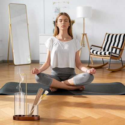 Norvy 2 in 1 Incense Holder for Sticks,Burner Holder with Storage Upside Down,Wooden Incense Burner with Glass Ash Catcher for Meditation Yoga Spa, Includes Ash Brush and 2 Storage Tubes