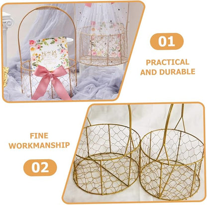 Decorative Round Wire Basket with Handle Versatile Storage for Fruits Flowers and Crafts Chic Iron Wire Basket for Weddings and Home Organization