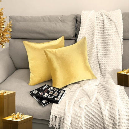 2 Pack 26x26 Pillow Cover Velvet Pillow Covers, Square Throw Pillow Covers for Living Room Decorations Throw Pillow Case, Throw Pillow Cover Cushion Cover for Home Sofa Bedroom Car, Gold