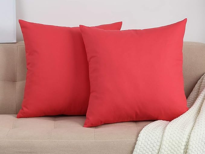 TangDepot Cotton Solid Throw Pillow Cover, 12 inch x 12 inch, Coral