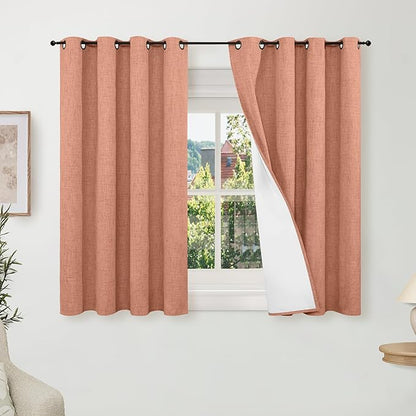 Lajode 100% Linen Blackout Curtains for Bedroom Living Room 45 Inch Long 2 Panels, Thermal Insulated Light Blocking Soundproof Curtains, Noise Reducing Window Drapes 52x45 Inch 2 Panels, Terracotta