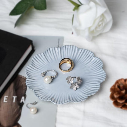 Ceramic Jewelry Dish, Decorative Tray for Rings Earrings Necklaces Bracelet Watch Keys, 4.50" Trinket Tray as Gifts for Women (Antique Flower)