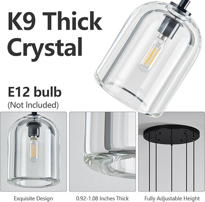Modern Black Pendant Lights Kitchen Island Ceiling Chandelier Indoor Crystal Hanging Light Fixtures for Dining Room Kitchen Living Room Bedroom（5Light）