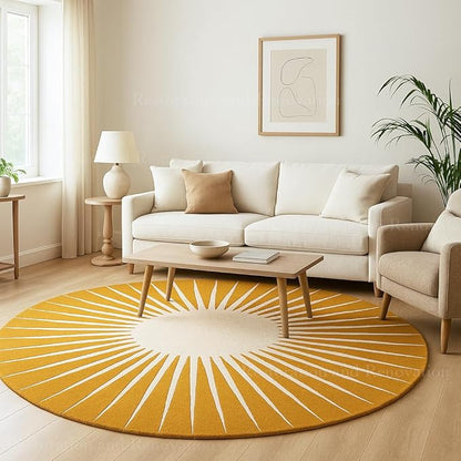 Modern Round Area Rug – Hand-Tufted with 100% NZ Wool, Thick & Soft Circular Carpet for Living Room, Bedroom & Dining Room Decor (Mustard, 8' Round)