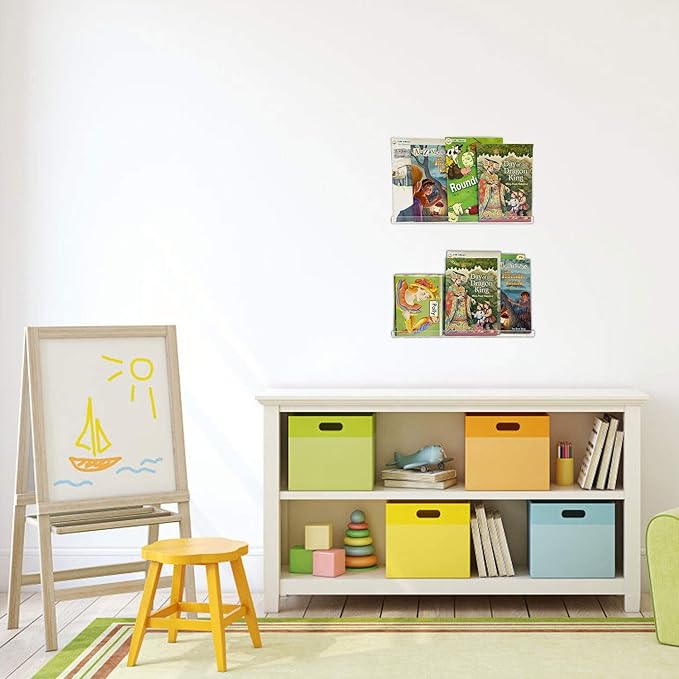 evron Acrylic Floating Shelves – 2-Pack Clear Wall Shelf for Bathroom, Bedroom, or Kitchen – Easy Installation with Adhesive (No-Drill) or Screws (Drill Required) – 13.8" Modern Rack (Clear 2 Pack)