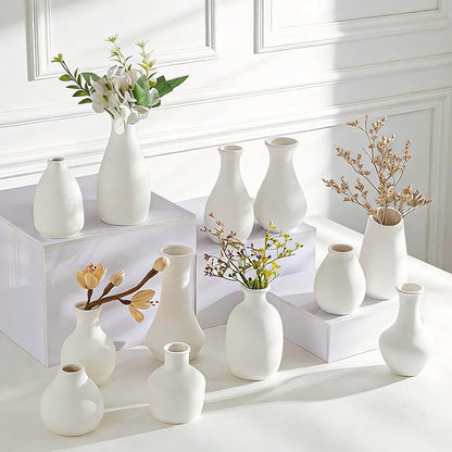 White Bud Vases Set of 12, Small Ceramic Vase in Bulk, Mini Pottery Vases for Pampas Grass Clay Vase for Wedding Table Centerpieces Decoration Modern Boho Rustic Home Decor DIY Gift