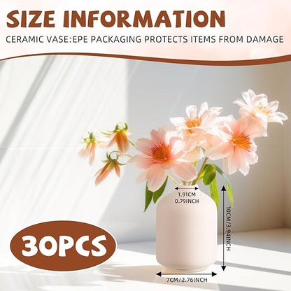 Tioncy 30 Set 3.9"*2.76" White Ceramic Bud Vases Bulk Valentine's Day Decoration Boho Wedding Centerpieces White Ceramic Vases for Dry Flowers Pampas Grass Home DIY Wedding Table Decor (Stylish)