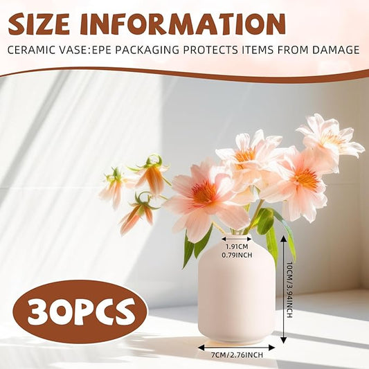 Tioncy 30 Set 3.9"*2.76" White Ceramic Bud Vases Bulk Valentine's Day Decoration Boho Wedding Centerpieces White Ceramic Vases for Dry Flowers Pampas Grass Home DIY Wedding Table Decor (Stylish)