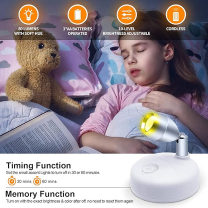 Small Spotlight Battery Operated Spot Lights Indoor Uplighting Picture Mini Accent Light Wireless LED with Remote RGB + W Angle Adjustable w/Timer & Dimmer for Display Art Paintings
