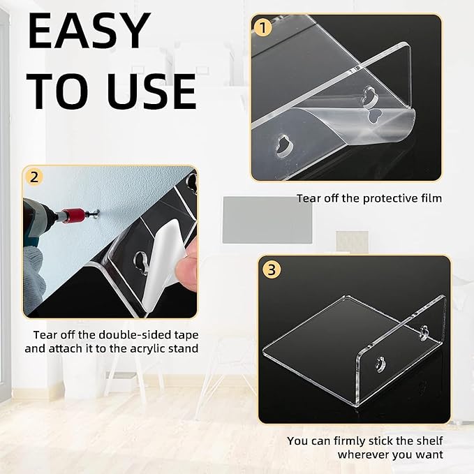 Acrylic Wall Shelves for Storage,Floating Shelf,Acrylic Display Shelves,Ledges for Pop Figures,Plant,Picture Photo for Bedroom Decor Living Room