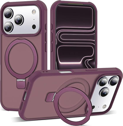 Compatible with iPhone 17 Pro Case with Invisible Magnetic O-Ring Stand Military-Grade Translucent Phone Case for iPhone 17 Pro 6.3" [Compatible with Mag-Safe][Great Grip Feeling], Wine Red
