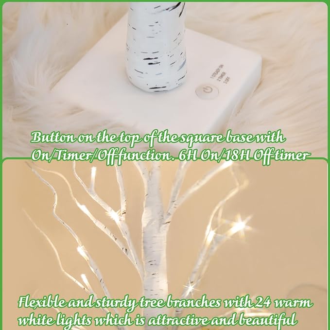 PEIDUO Christmas Decorations Indoor, 2 FT Birch Tree with LED Lights, Fairy Light Spirit Tree for Christmas Decor, Warm White Lighted Birch Trees for Home Decor Indoor, Battery Powered, Timer (2PK)