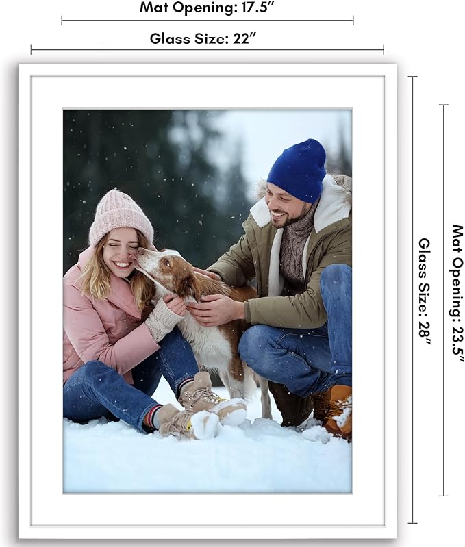 Americanflat 22x28 Poster Frame with Polished Plexiglass - Use as 18x24 Frame with Mat or Display 22x28 Photo Without Mat - Streamline Collection - Thin Border Picture Frames for Wall - White