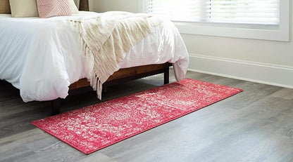 Rugs.com Arlington Collection Rug – 8 Ft Runner Pink Medium-Pile Rug Perfect for Hallways, Entryways
